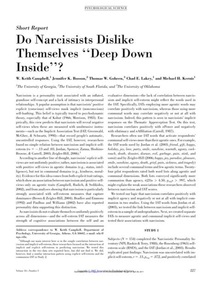 Do narcissists dislike themselves?