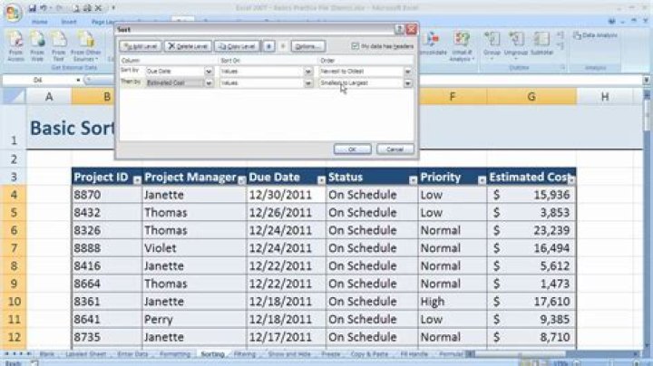 How do I sort an Excel spreadsheet?