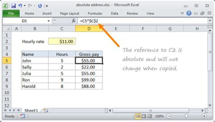 How do you change a formula to an absolute reference in Excel?