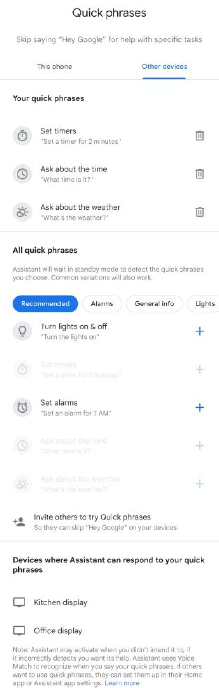 What are Google quick phrases?