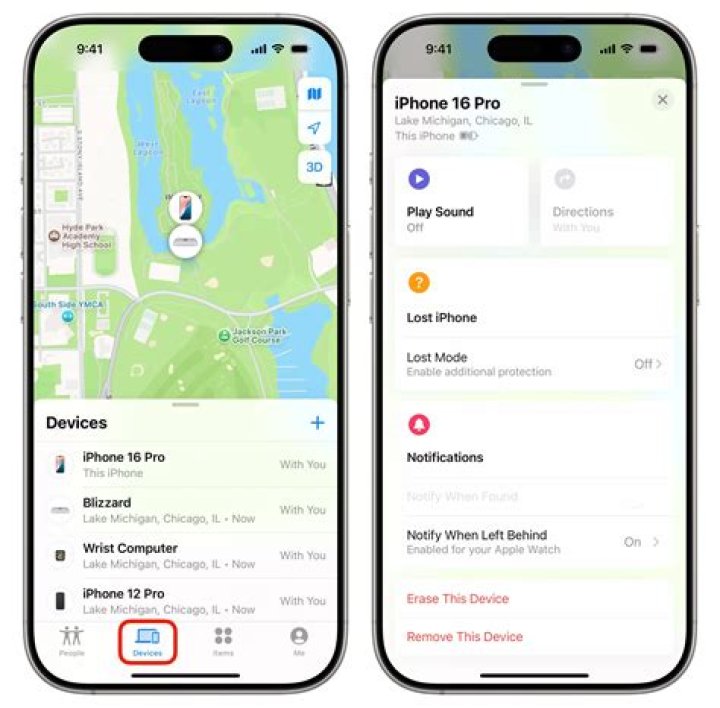 What does the red date and time mean on Find My iPhone?