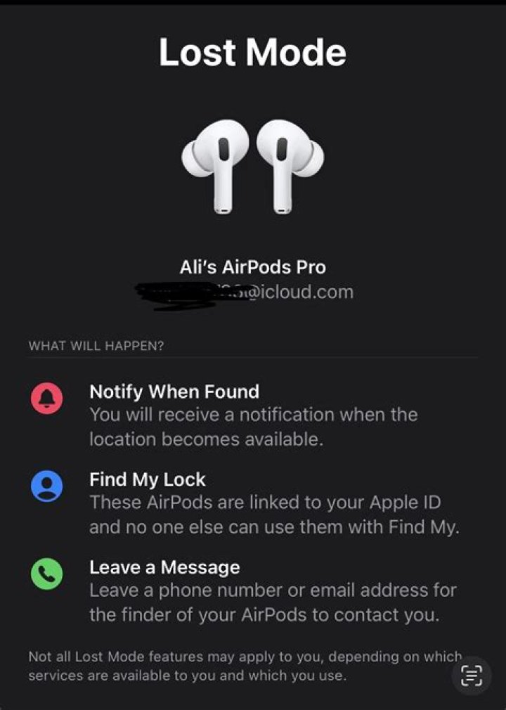 What happens when you activate lost AirPods?