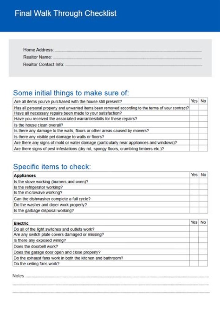 What is final walk through checklist?