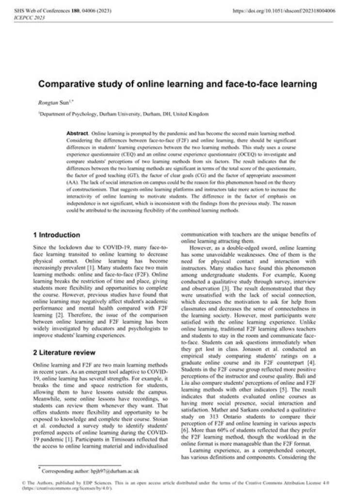 What is the difference between online learning and face to face learning?